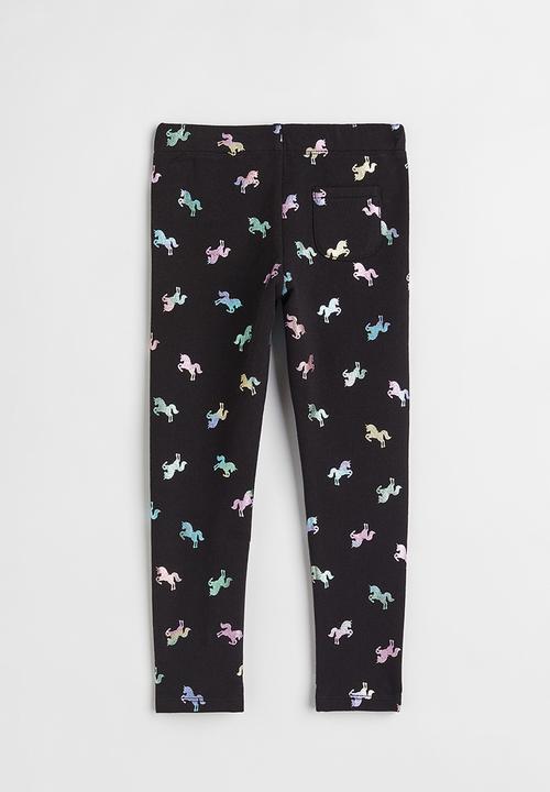 H&M - Brushed-inside leggings - black/unicorns