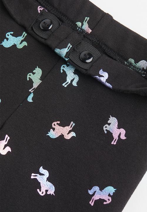 H&M - Brushed-inside leggings - black/unicorns