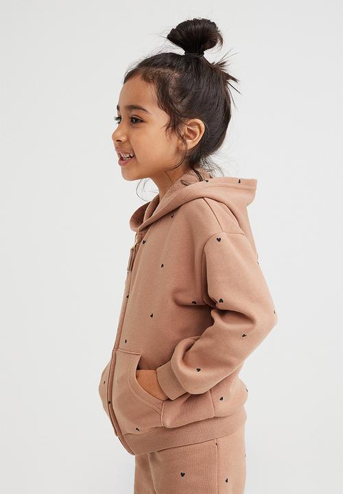 H&M - Zip-through hoodie - beige-pink/hearts