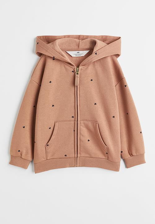 H&M - Zip-through hoodie - beige-pink/hearts