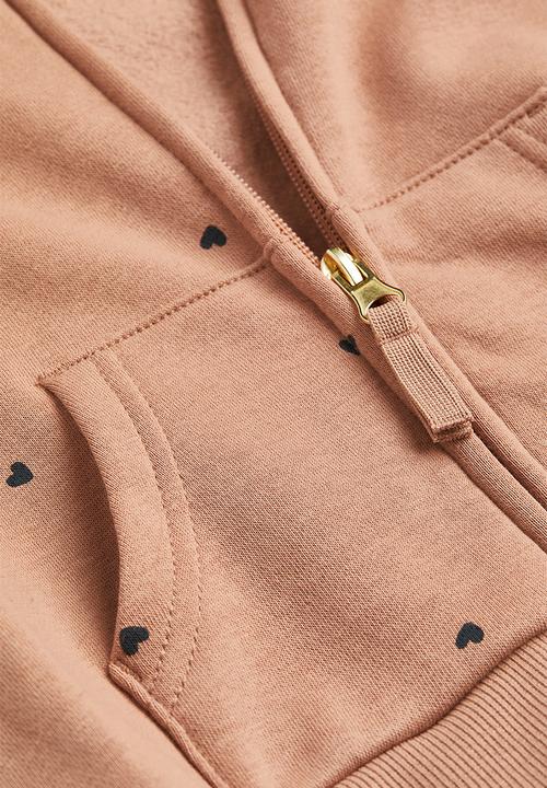 H&M - Zip-through hoodie - beige-pink/hearts