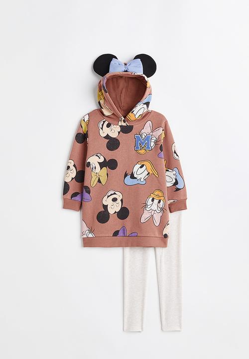 H&M - 2 Piece printed sweatshirt set - dark beige/minnie mouse