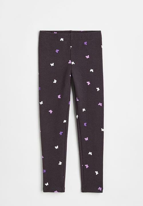 H&M - Leggings with brushed inside - black/butterflies