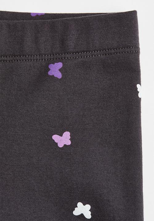 H&M - Leggings with brushed inside - black/butterflies