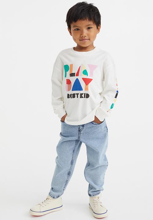 H&M - Cotton jersey top - natural white/play day