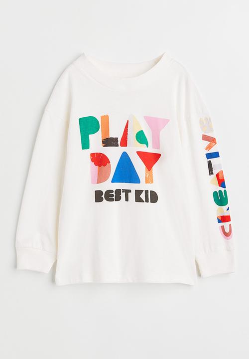 H&M - Cotton jersey top - natural white/play day