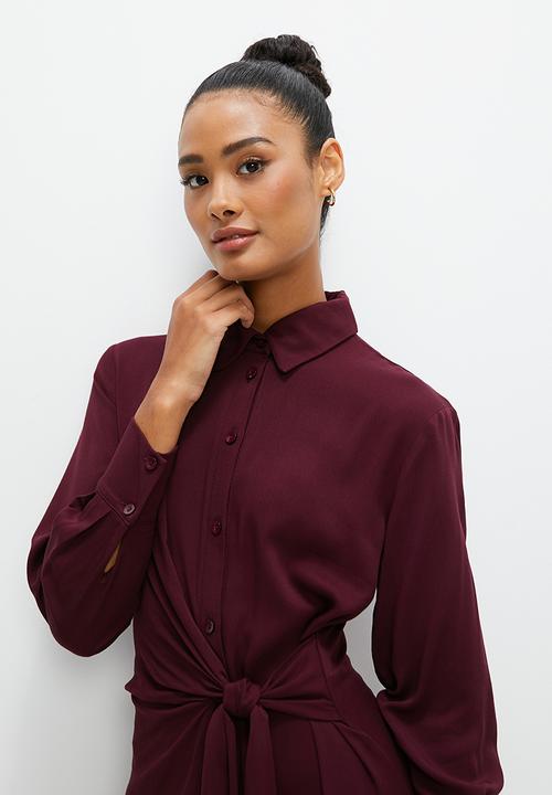 edit - Midaxi collared shirt dress - burgundy