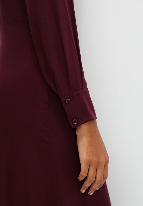 edit - Midaxi collared shirt dress - burgundy