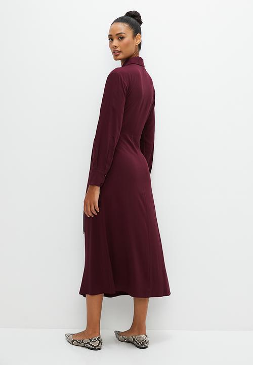 edit - Midaxi collared shirt dress - burgundy