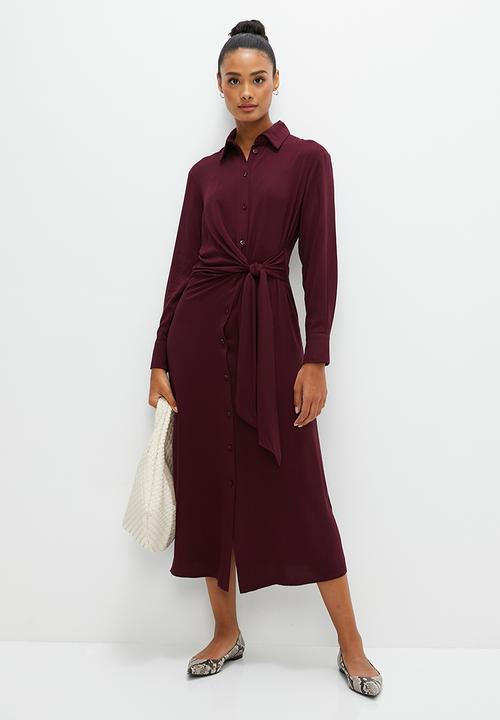 edit - Midaxi collared shirt dress - burgundy