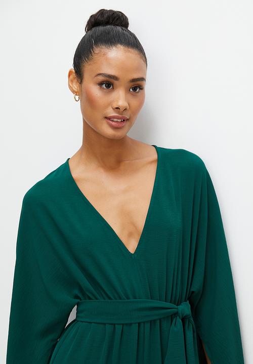 edit - Statement sleeve self tie jumpsuit - bottle green