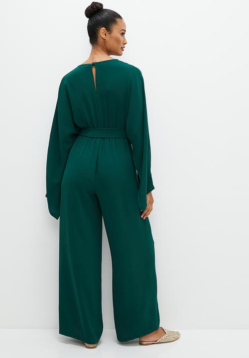 edit - Statement sleeve self tie jumpsuit - bottle green