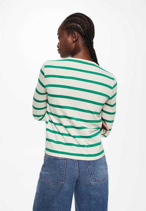 MANGO - T-shirt rayota - green & white