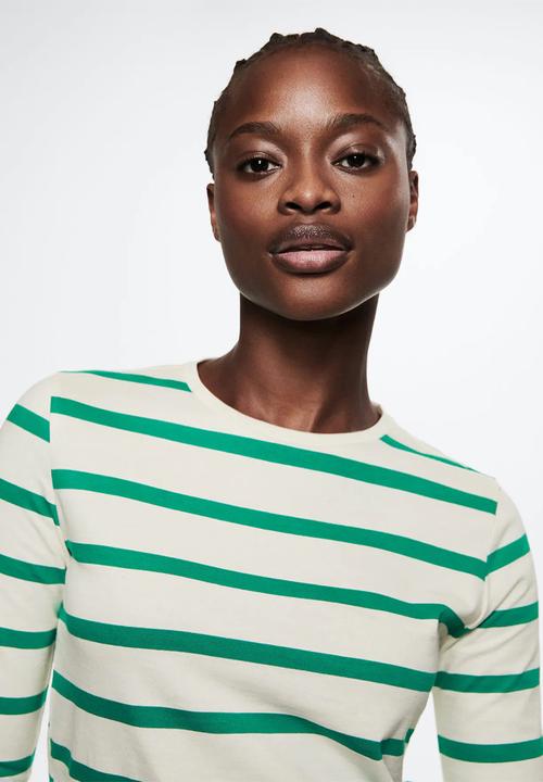 MANGO - T-shirt rayota - green & white