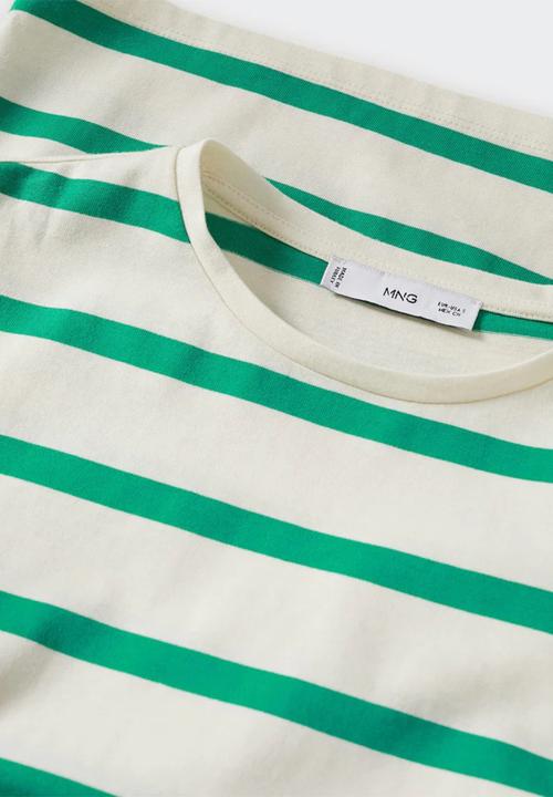 MANGO - T-shirt rayota - green & white