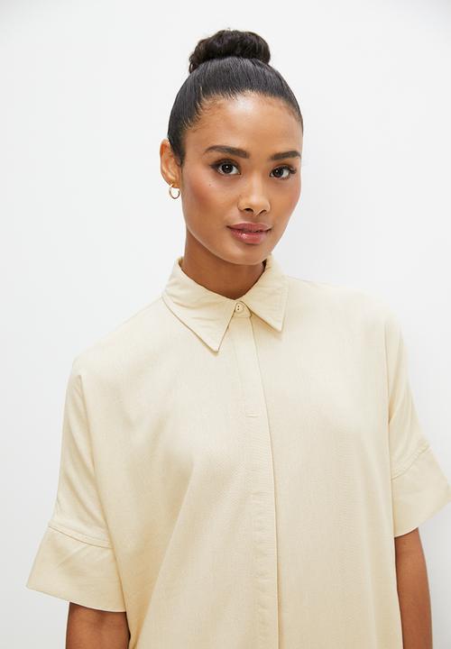 edit - Oversized linen midi shirt dress - natural