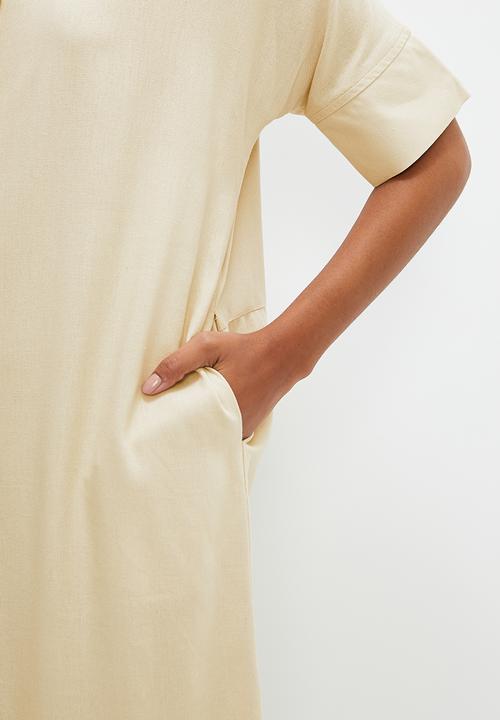 edit - Oversized linen midi shirt dress - natural
