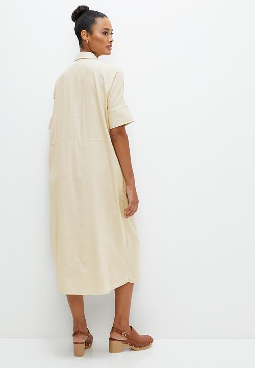 edit - Oversized linen midi shirt dress - natural