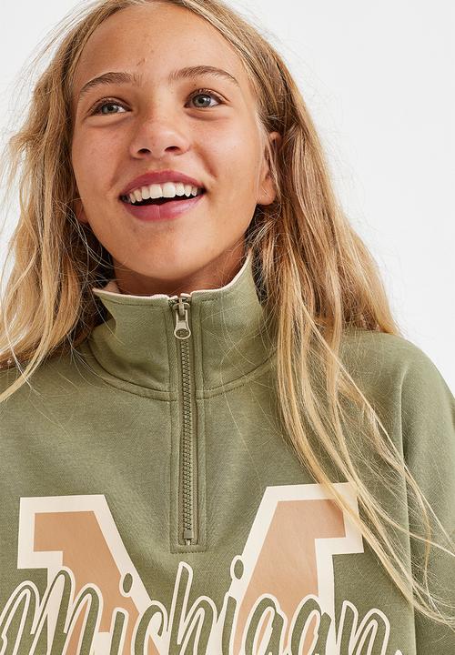 H&M - Oversized zip-top sweatshirt - khaki green/michigan