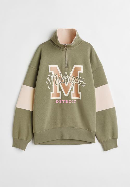 H&M - Oversized zip-top sweatshirt - khaki green/michigan
