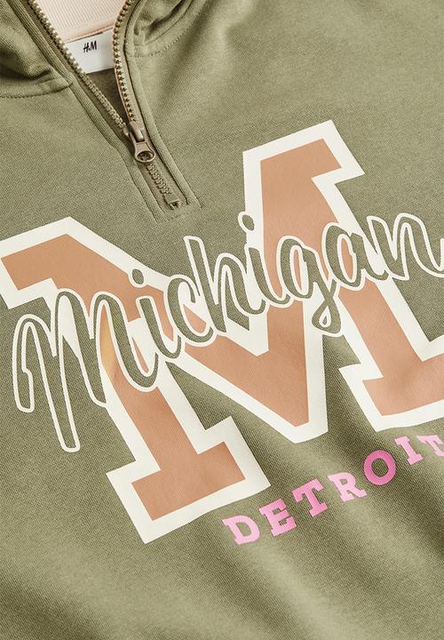 H&M - Oversized zip-top sweatshirt - khaki green/michigan