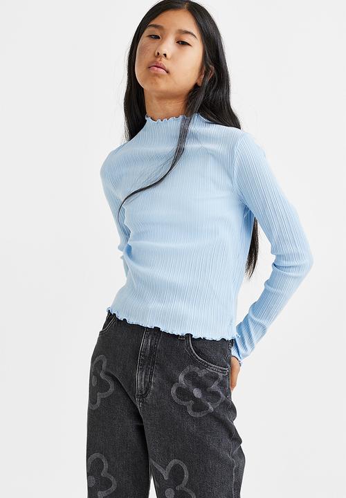 H&M - Long-sleeved ribbed top - light blue