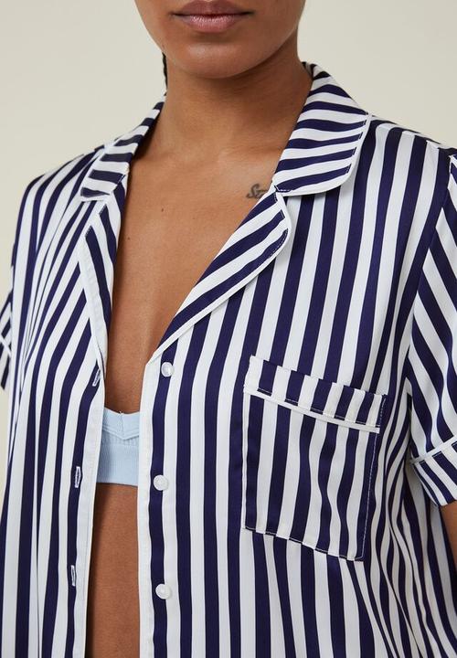 Cotton On - Body satin sleep set - navy vision/coconut milk stripe