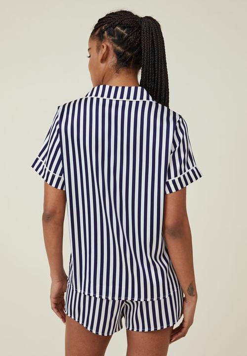 Cotton On - Body satin sleep set - navy vision/coconut milk stripe