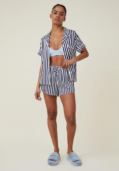 Cotton On - Body satin sleep set - navy vision/coconut milk stripe