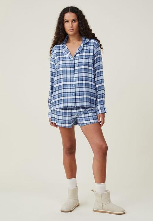 Cotton On - Flannel sleep set - mid blue check