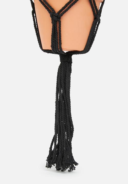 H&S - Macrame with flowerpot- black
