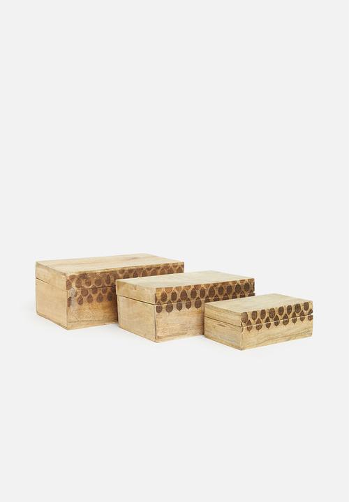Storage Solutions - Etched decor box set of 3- natural