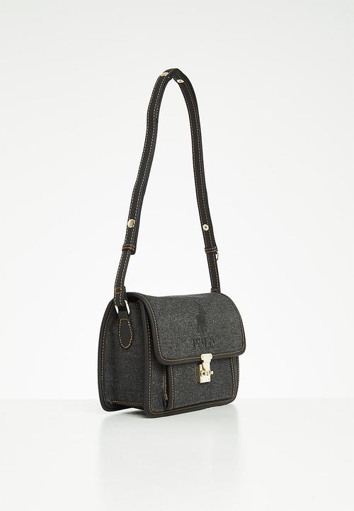 POLO - Denim flapover sling bag- black