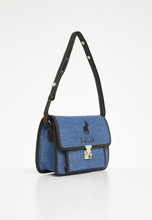 POLO - Denim flapover sling bag- blue