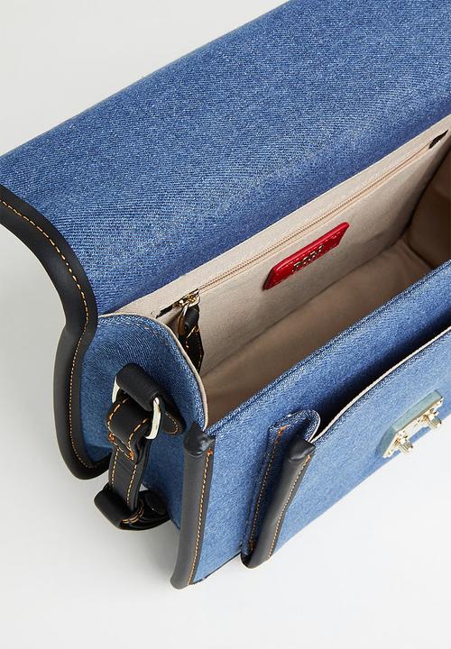 POLO - Denim flapover sling bag- blue