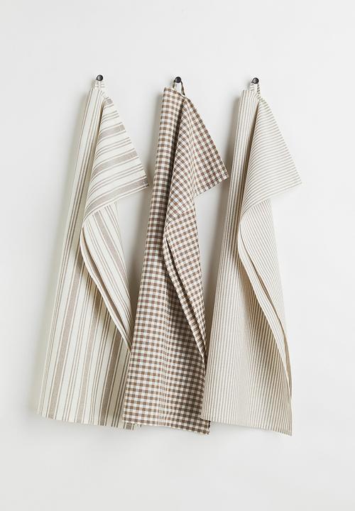 H&M - 3-pack cotton tea towels - brown/multi