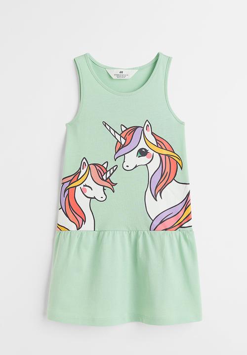 H&M - Patterned jersey dress - light green/unicorns