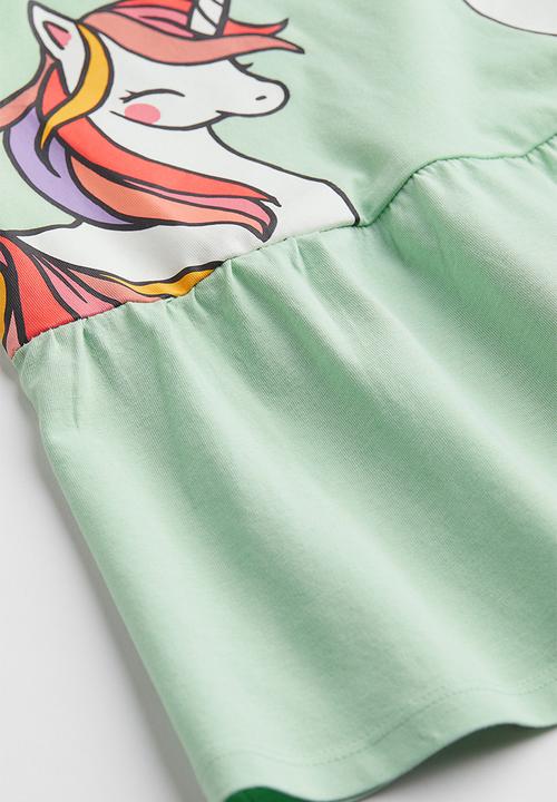 H&M - Patterned jersey dress - light green/unicorns