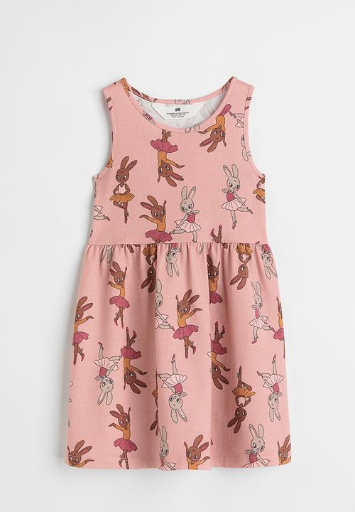 H&M - Patterned jersey dress - light pink/rabbit ballerinas