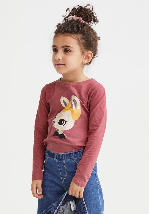 H&M - Printed jersey top - dark red/rabbit