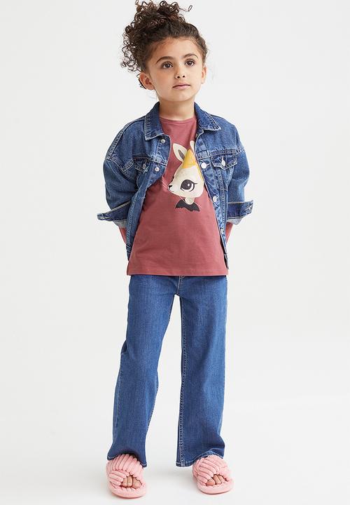 H&M - Printed jersey top - dark red/rabbit