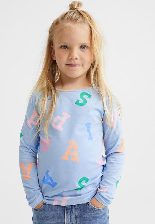 H&M - Printed jersey top - light blue/letters