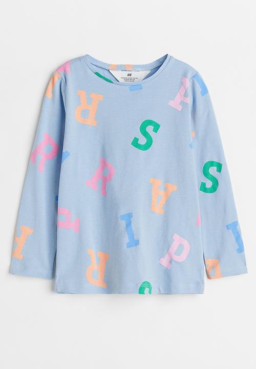 H&M - Printed jersey top - light blue/letters