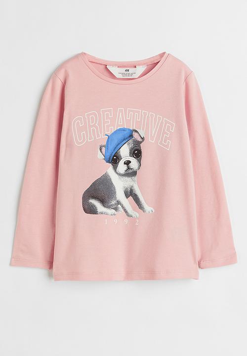 H&M - Printed jersey top - light pink/creative