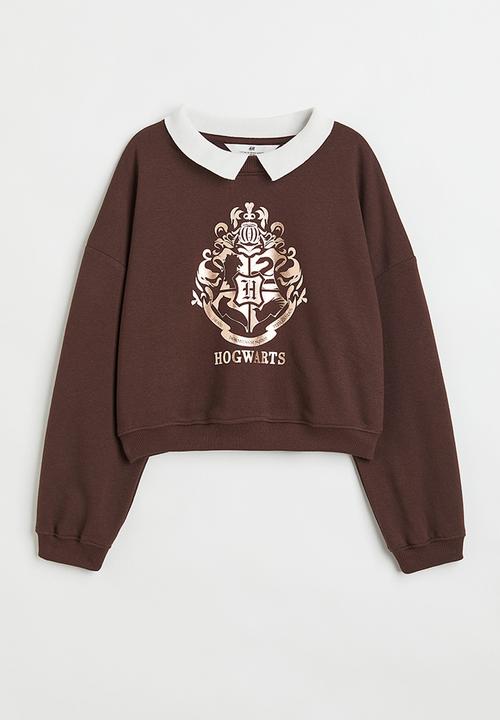 H&M - Boxy printed sweatshirt - dark brown/harry potter