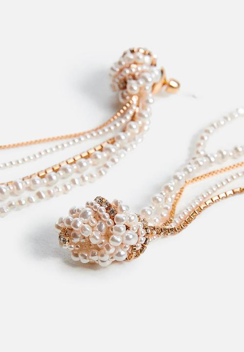 MANGO - Pearl cascade earrings - gold