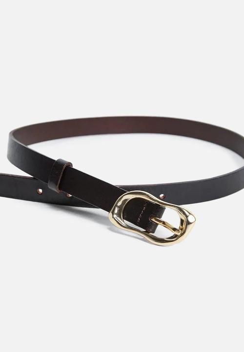 MANGO - Maxi buckle leather belt - black