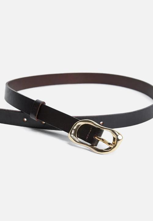 MANGO - Maxi buckle leather belt - black
