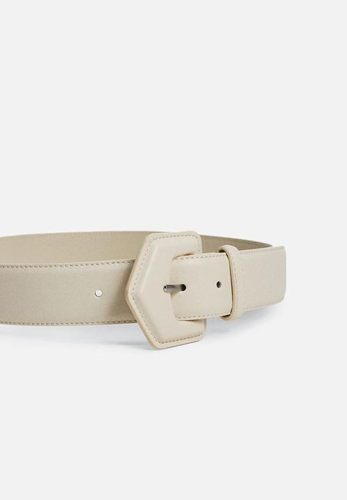 MANGO - Metal buckle belt - ecru