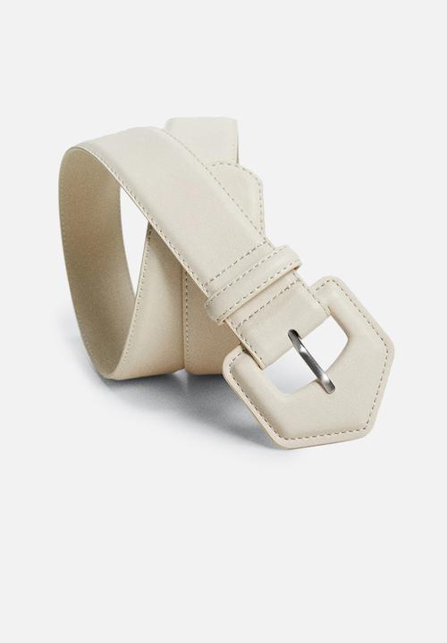 MANGO - Metal buckle belt - ecru